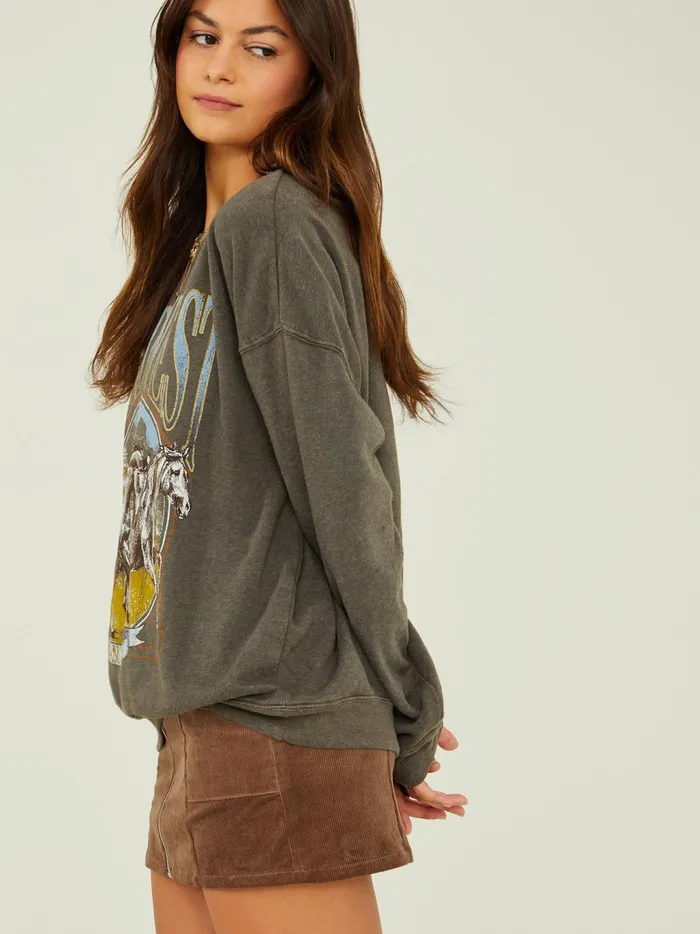 Women Altar039d State Graphics Wild West Oversized Sweatshirt Charcoal