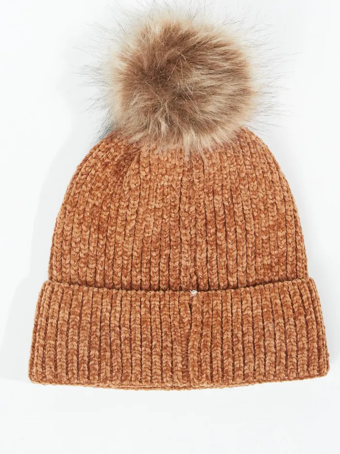 Women Altar039d State Hats Pom Chenille Beanie Camel
