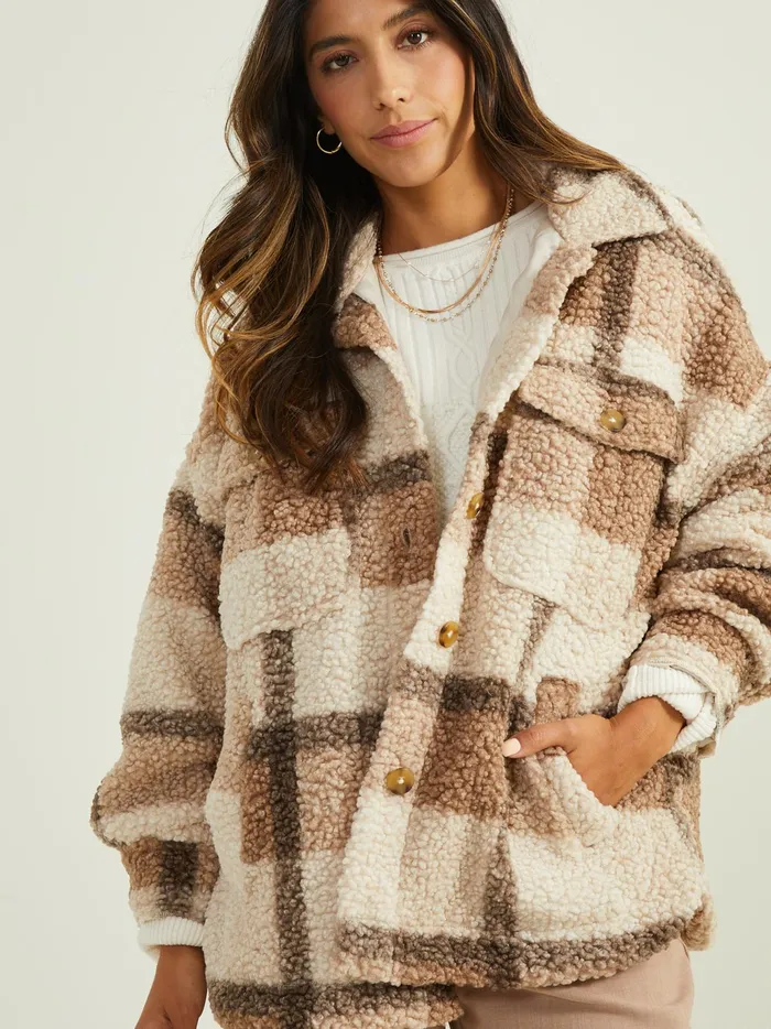 Women Altar039d State Jackets Sammy Sherpa Shacket Taupebrown