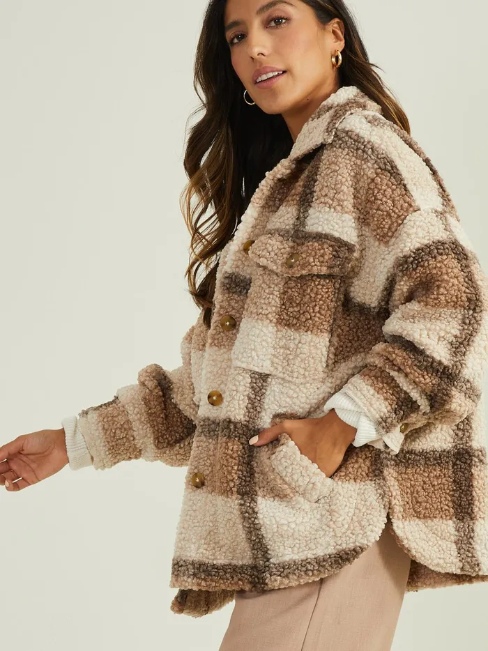 Women Altar039d State Jackets Sammy Sherpa Shacket Taupebrown