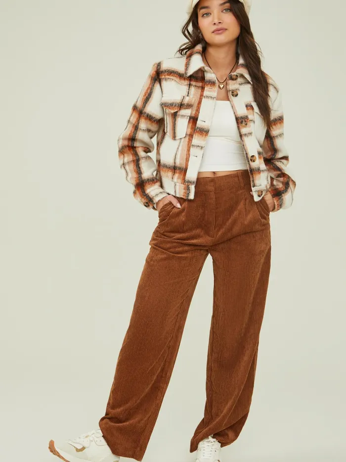 Women Altar039d State Jackets Stella Cropped Plaid Shacket Ivoryrust