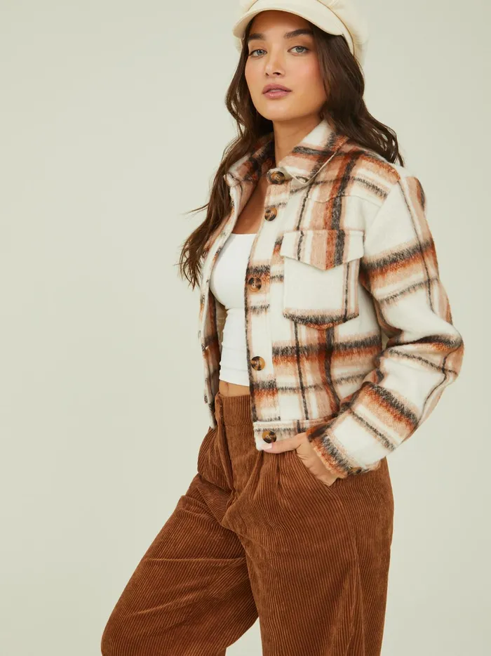 Women Altar039d State Jackets Stella Cropped Plaid Shacket Ivoryrust