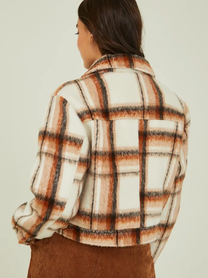 Women Altar039d State Jackets Stella Cropped Plaid Shacket Ivoryrust