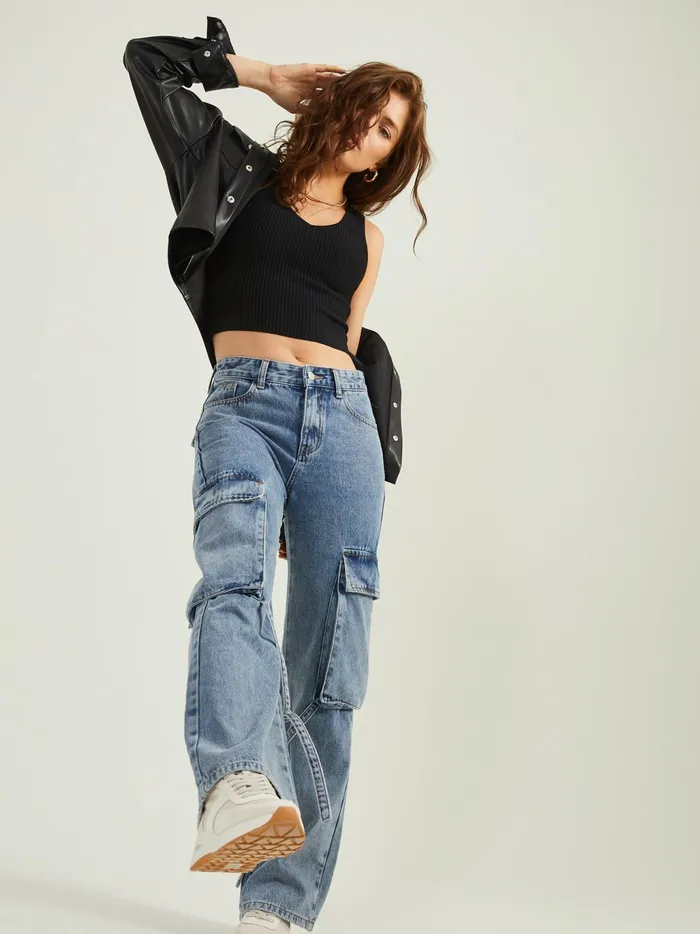 Women Altar039d State Jeans Collins Cargo Strap Jeans Mediumwash