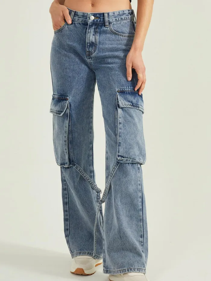 Women Altar039d State Jeans Collins Cargo Strap Jeans Mediumwash