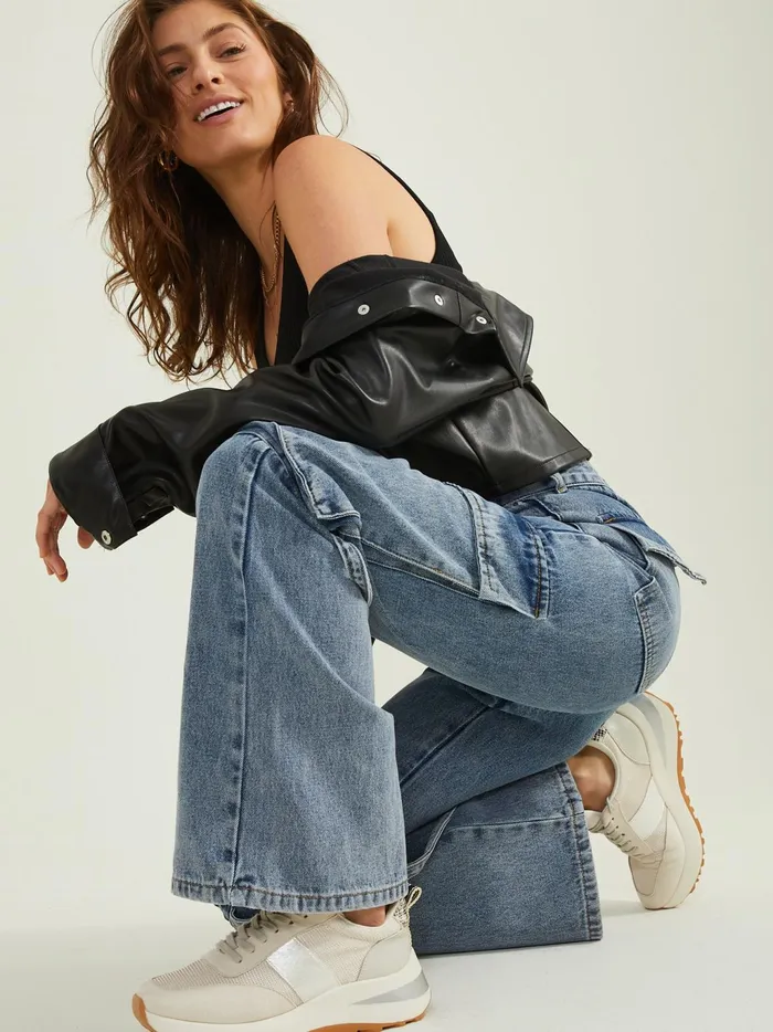 Women Altar039d State Jeans Collins Cargo Strap Jeans Mediumwash