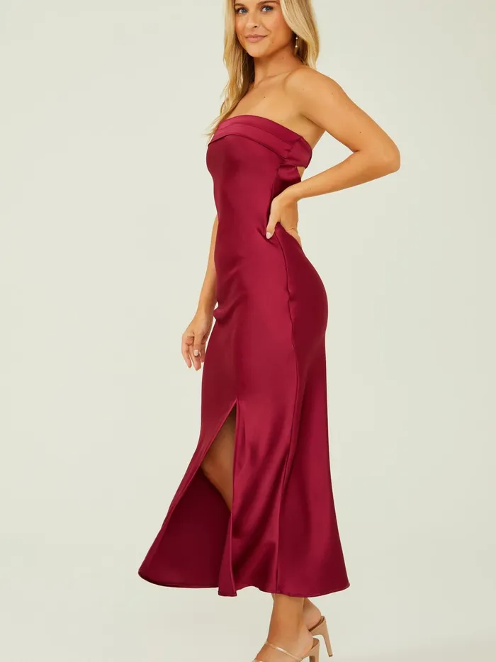 Women Altar039d State Maxi Midi Angelique Satin Maxi Dress Ruby
