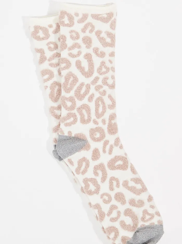 Women Altar039d State Socks Leopard Print Crew Socks Ivorydustyrose