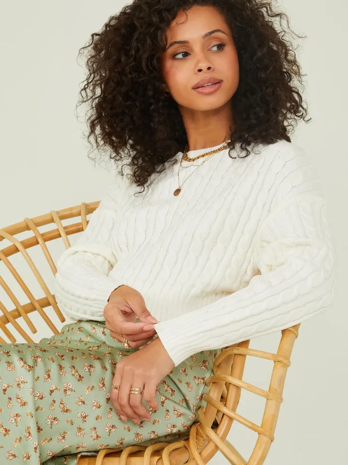 Women Altar039d State Sweaters Charlie Cropped Sweater Ivory
