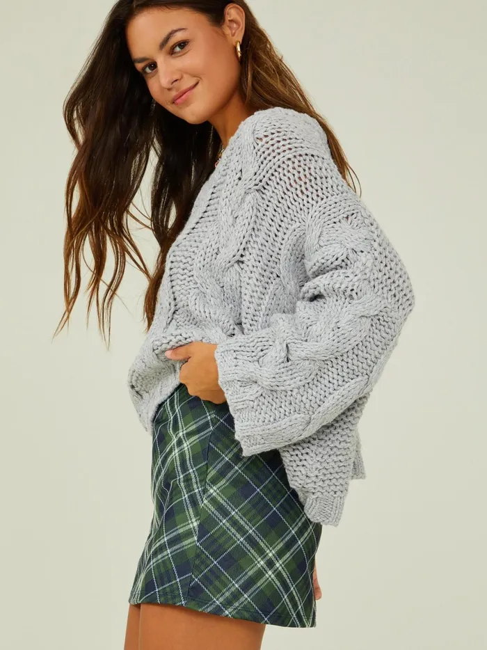 Women Altar039d State Sweaters Estelle Chunky Cable Knit Sweater Heathergrey