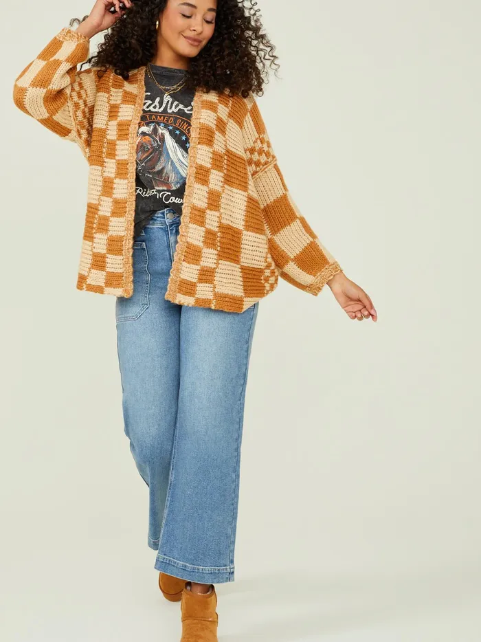 Women Altar039d State Sweaters Lauren Checkered Cardigan Camel