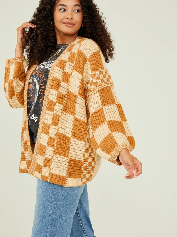 Women Altar039d State Sweaters Lauren Checkered Cardigan Camel