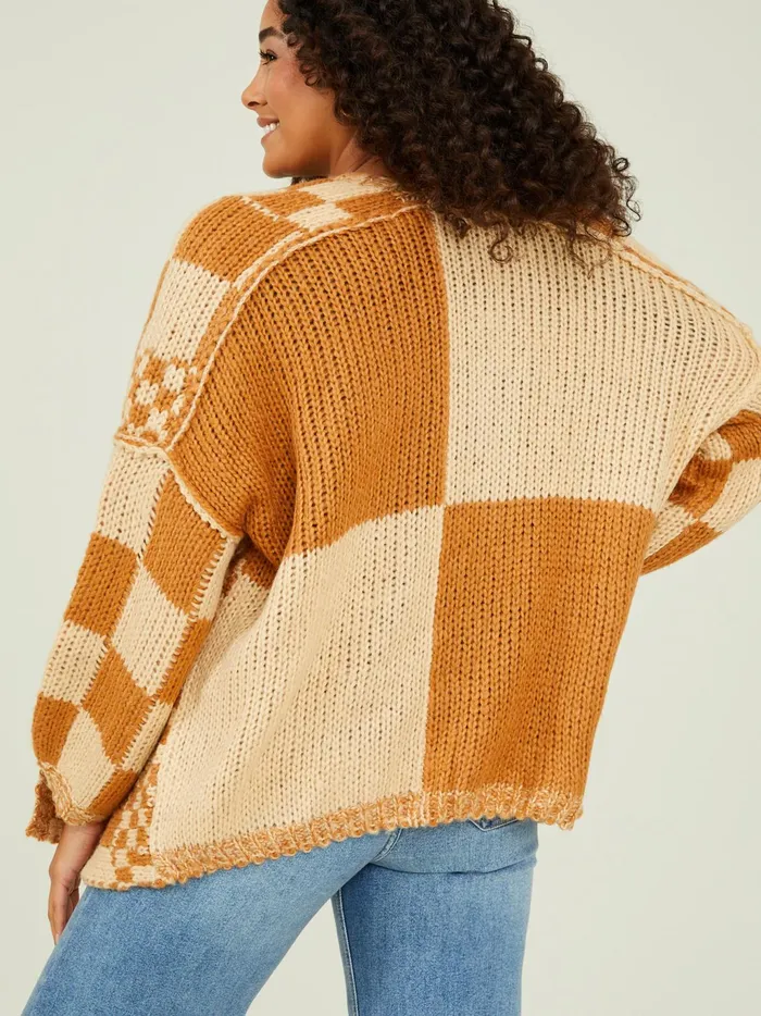Women Altar039d State Sweaters Lauren Checkered Cardigan Camel