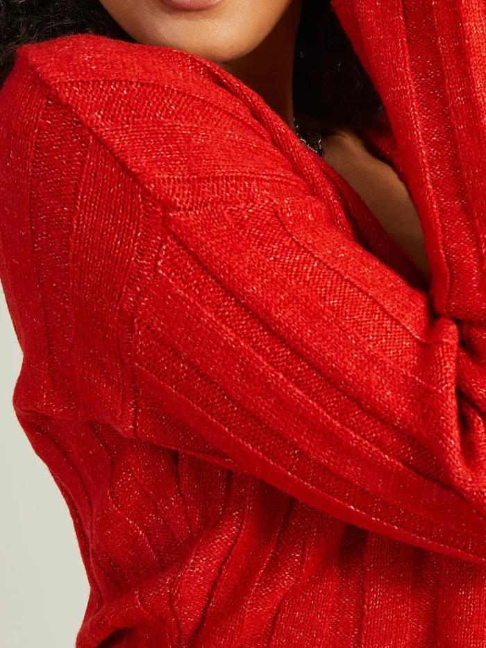 Women Altar039d State Sweaters Oaklynn Ribbed VNeck Sweater Red