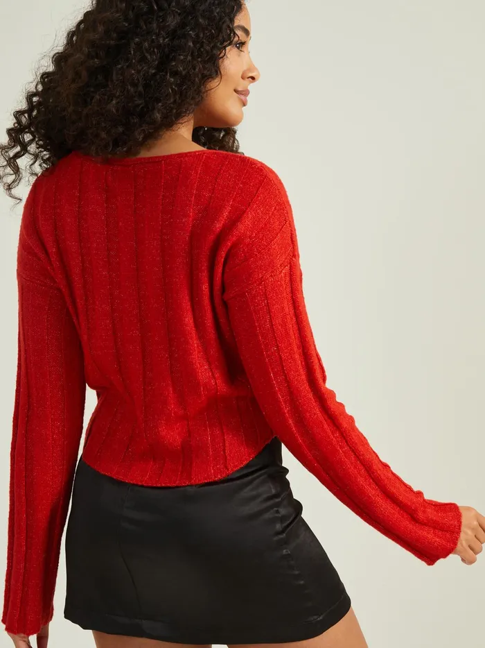 Women Altar039d State Sweaters Oaklynn Ribbed VNeck Sweater Red