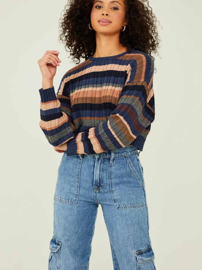 Women Altar039d State Sweaters Parker Cropped Stripe Sweater Bluemulti
