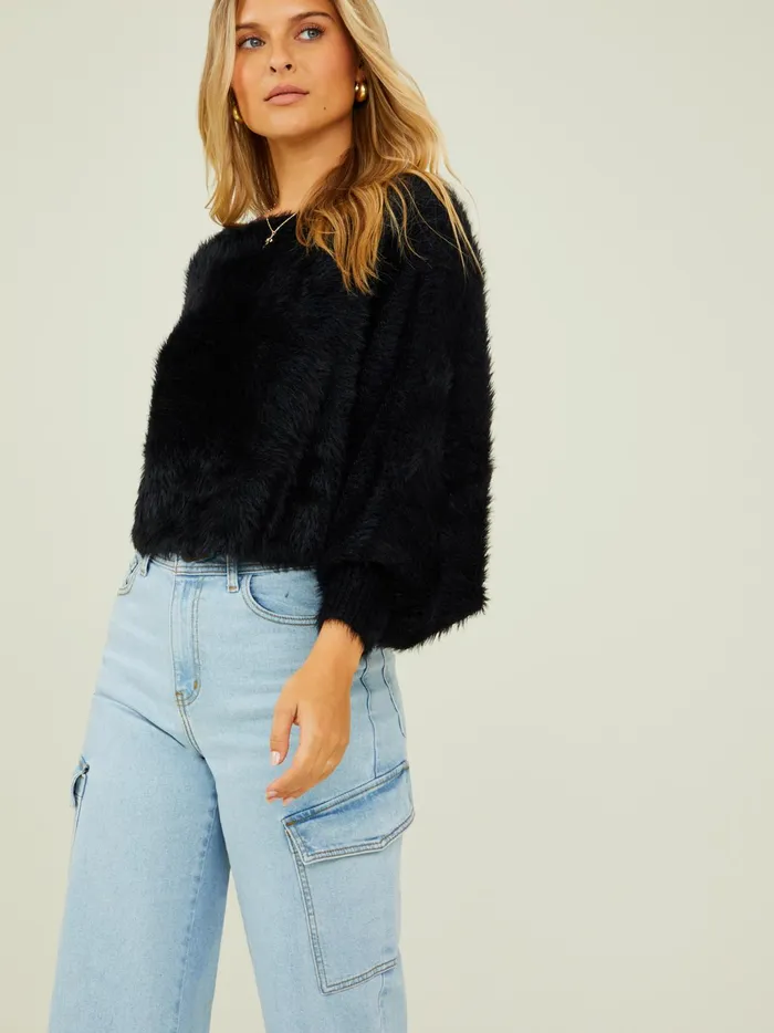 Women Altar039d State Sweaters Quinn Dolman Eyelash Sweater Black