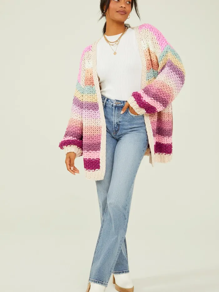 Women Altar039d State Sweaters Scottie Chunky Cardigan Ltpinkmulti