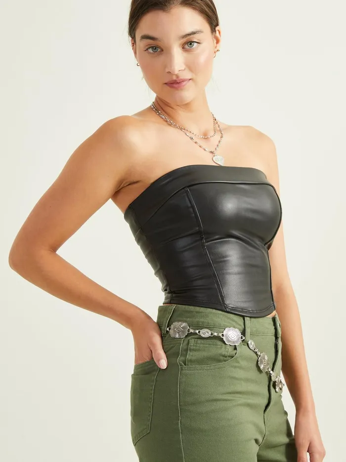 Women Altar039d State Tanks Katarina Vegan Leather Tube Top Black