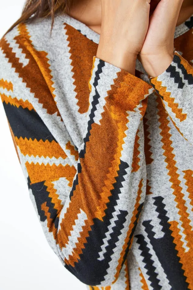 Women Amber Abstract Print Blouson Hem Top Roman Tops