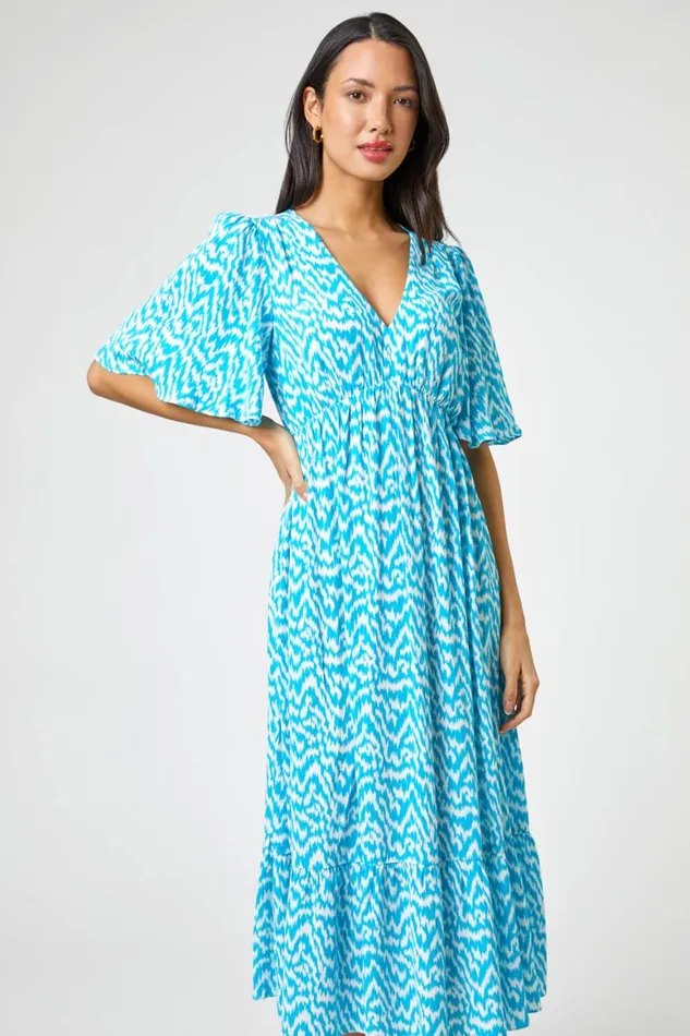 Women Aqua Zig Zag Tiered Maxi Dress Roman Dresses