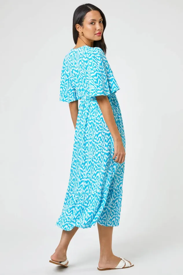 Women Aqua Zig Zag Tiered Maxi Dress Roman Dresses