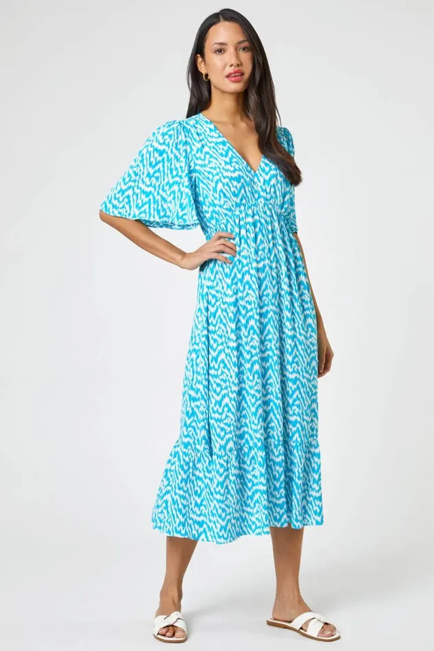 Women Aqua Zig Zag Tiered Maxi Dress Roman Dresses