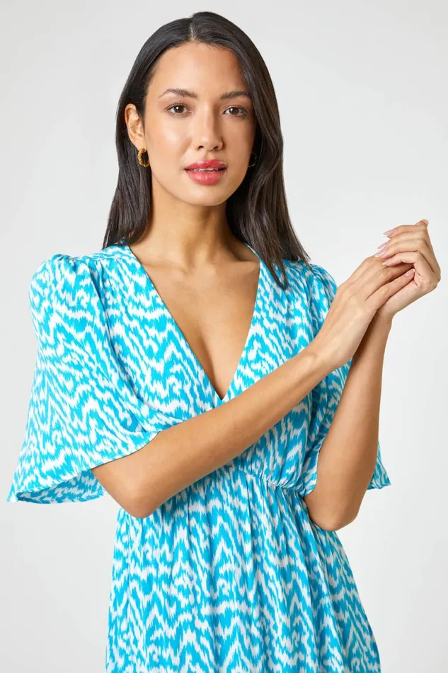 Women Aqua Zig Zag Tiered Maxi Dress Roman Dresses