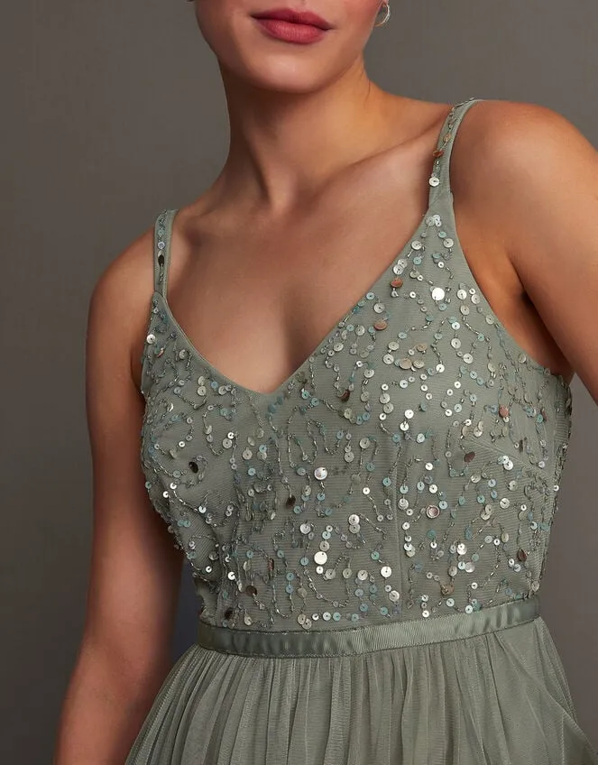 Women Autumn Embellished Maxi Dress In Recycled Polyester Green Monsoon Occasionwear