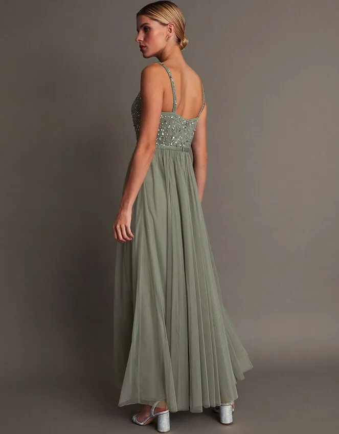 Women Autumn Embellished Maxi Dress In Recycled Polyester Green Monsoon Occasionwear