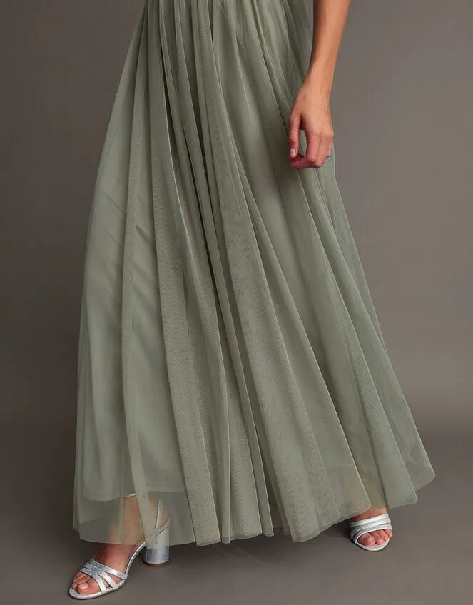 Women Autumn Embellished Maxi Dress In Recycled Polyester Green Monsoon Occasionwear
