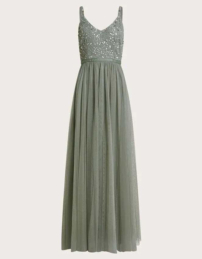 Women Autumn Embellished Maxi Dress In Recycled Polyester Green Monsoon Occasionwear