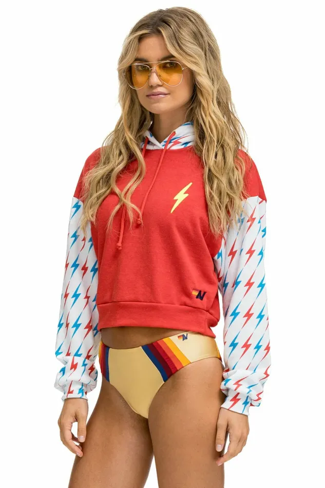 Women AVIATOR BOLT COLOR BLOCK W BOLT EMBROIDERY RELAXED CROPPED PULLOVER HOODIE 8211 RED USA Aviator Nation BoltCollection Women AVIATOR BOLT COLOR BLOCK W BOLT EMBROIDERY RELAXED CROPPED PULLOVER HOODIE 8211 RED USA Aviator Nation BoltCollection