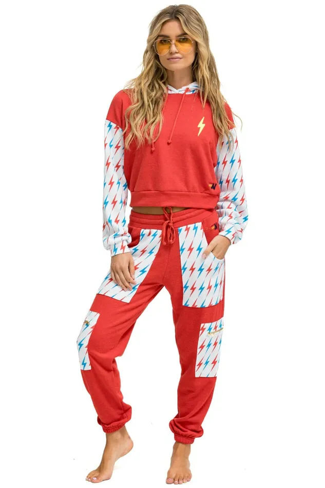Women AVIATOR BOLT COLOR BLOCK W BOLT EMBROIDERY RELAXED CROPPED PULLOVER HOODIE 8211 RED USA Aviator Nation BoltCollection Women AVIATOR BOLT COLOR BLOCK W BOLT EMBROIDERY RELAXED CROPPED PULLOVER HOODIE 8211 RED USA Aviator Nation BoltCollection