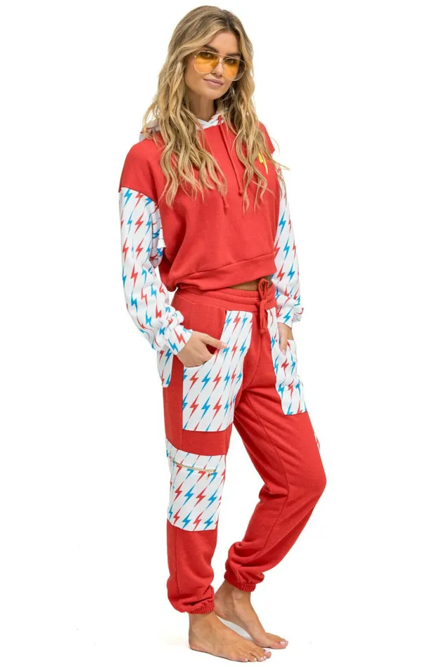 Women AVIATOR BOLT COLOR BLOCK W BOLT EMBROIDERY RELAXED CROPPED PULLOVER HOODIE 8211 RED USA Aviator Nation BoltCollection Women AVIATOR BOLT COLOR BLOCK W BOLT EMBROIDERY RELAXED CROPPED PULLOVER HOODIE 8211 RED USA Aviator Nation BoltCollection