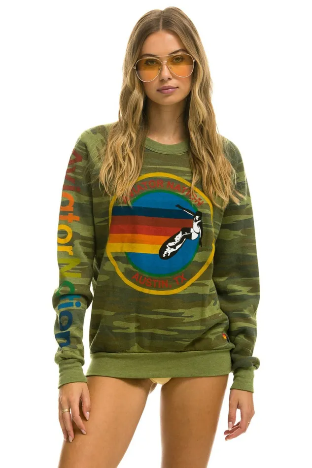 Women AVIATOR NATION AUSTIN SWEATSHIRT 8211 CAMO Aviator Nation UnisexCrewSweatshirt