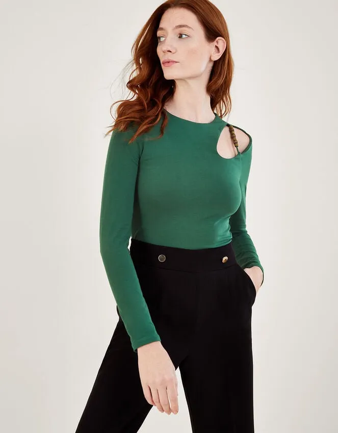 Women Beaded CutOut Detail Jersey Top Green Monsoon Tops and Blouses