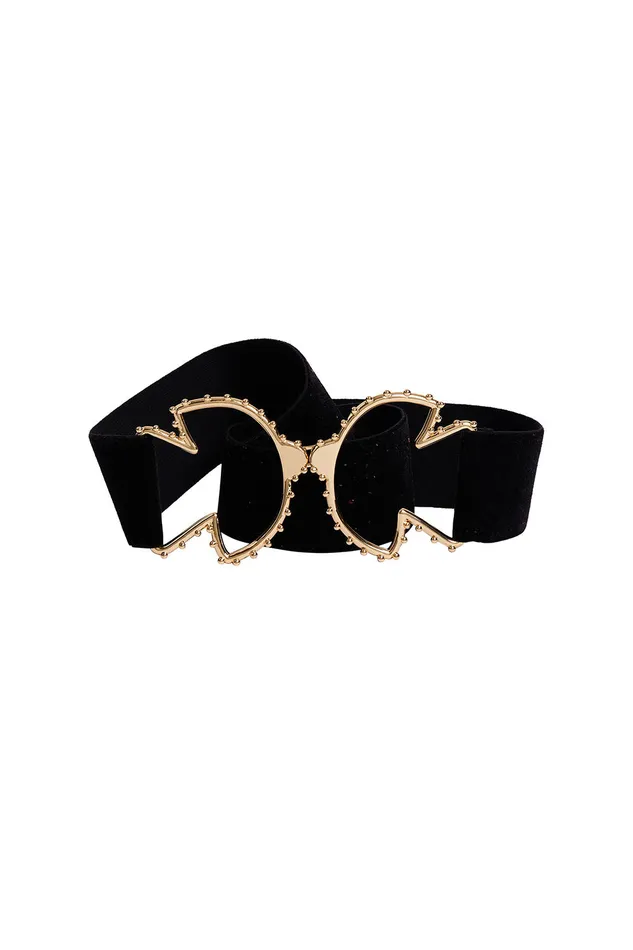 Women Belt Nastasia Noir Ceinture lastique Noir Et Dor Des Petits Hauts Belts