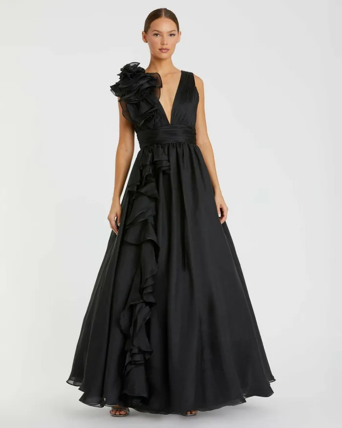 Women Best Sellers Mac Duggal Ruffle Detailed Evening Dress Black