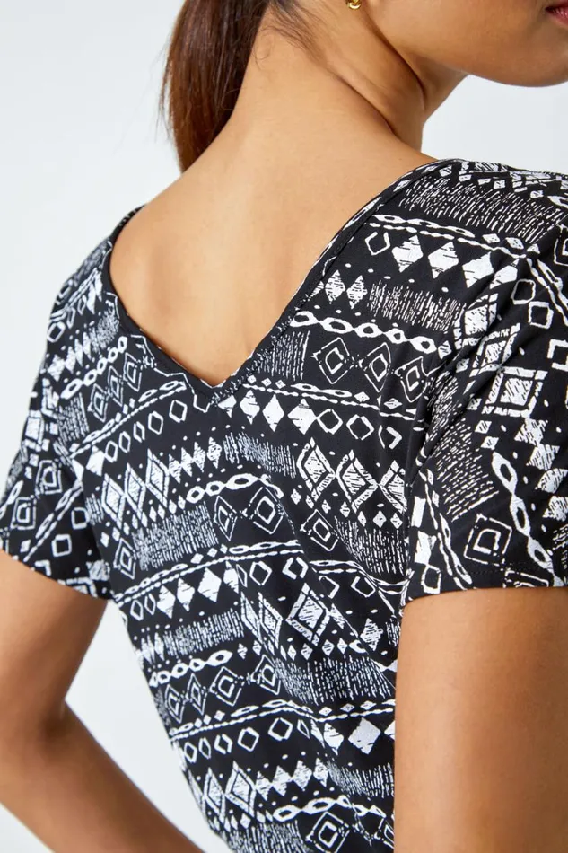 Women Black Aztec Print Stretch Jumpsuit Roman Dresses