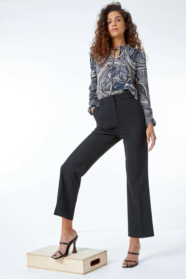Women Black Bootcut Leg Stretch Trousers Roman Occasionwear