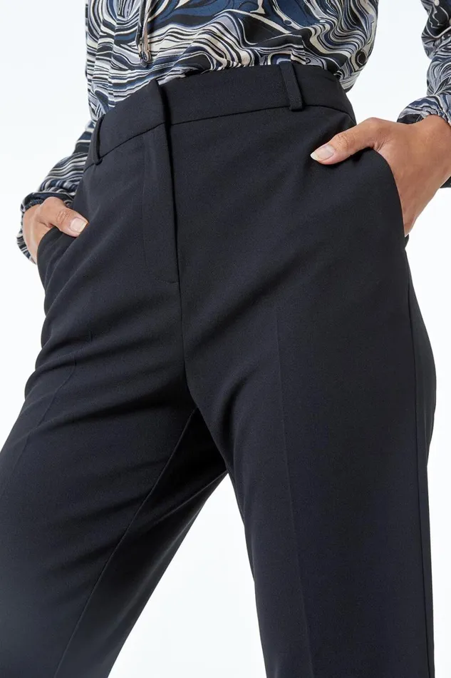 Women Black Bootcut Leg Stretch Trousers Roman Occasionwear