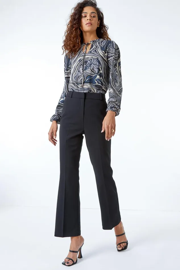 Women Black Bootcut Leg Stretch Trousers Roman Occasionwear