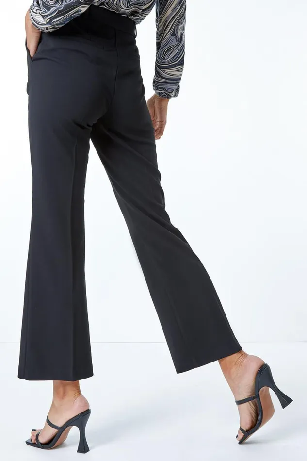 Women Black Bootcut Leg Stretch Trousers Roman Occasionwear