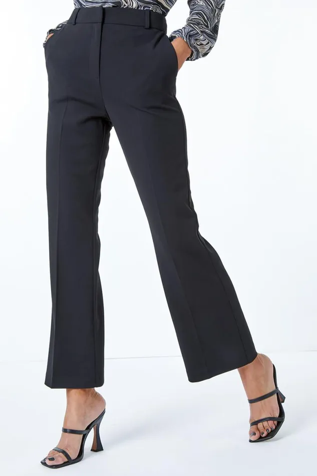 Women Black Bootcut Leg Stretch Trousers Roman Occasionwear