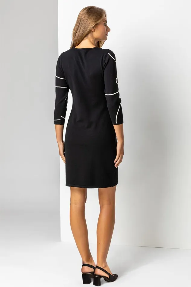 Women Black Butterfly Embellished Knitted Dress Roman Dresses