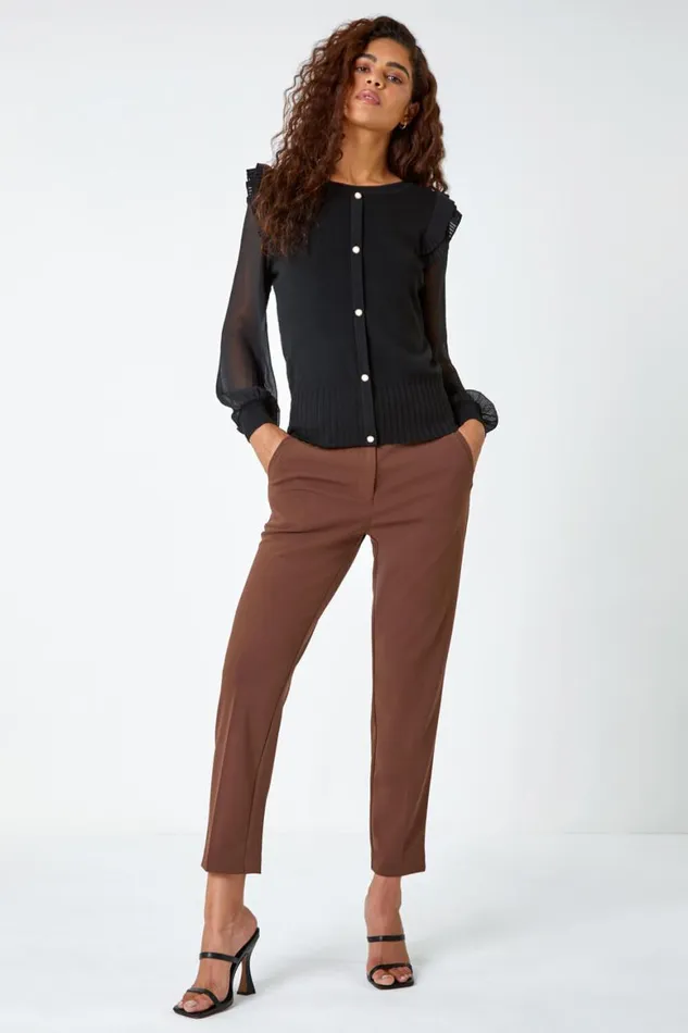 Women Black Chiffon Sleeve Frill Detail Jumper Roman Occasionwear