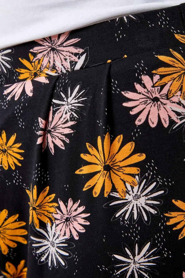 Women Black Curve Floral Print Jersey Trouser Roman Trousers
