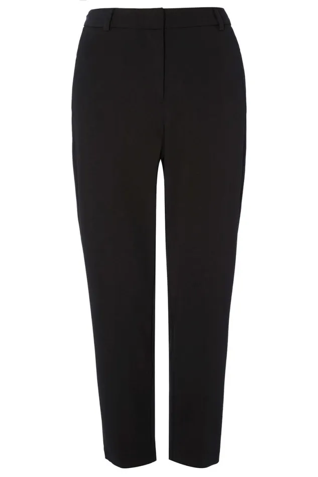 Women Black Curve Straight Smart Trousers Roman Trousers
