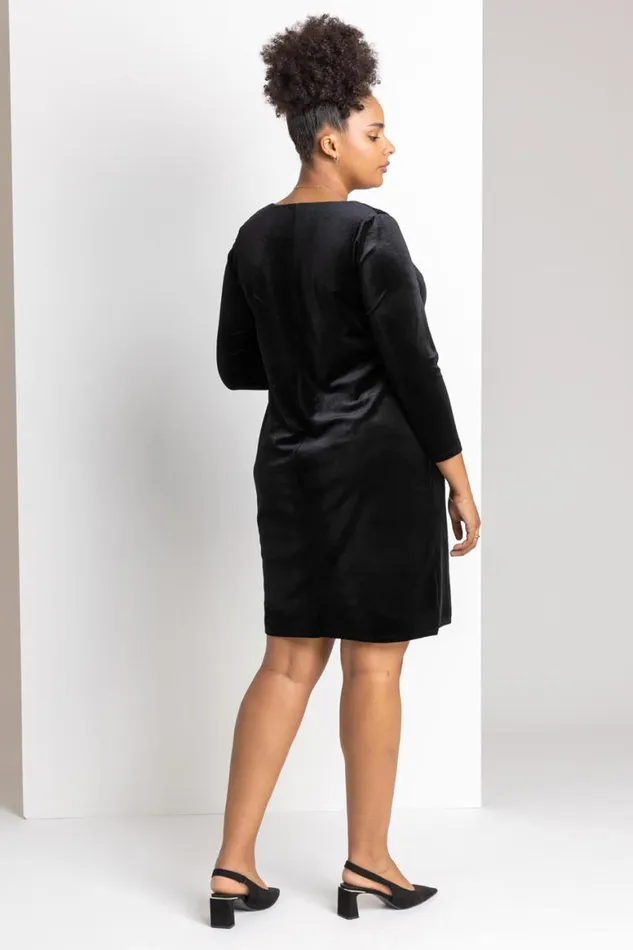 Women Black Curve Sweetheart Neck Velvet Dress Roman Dresses